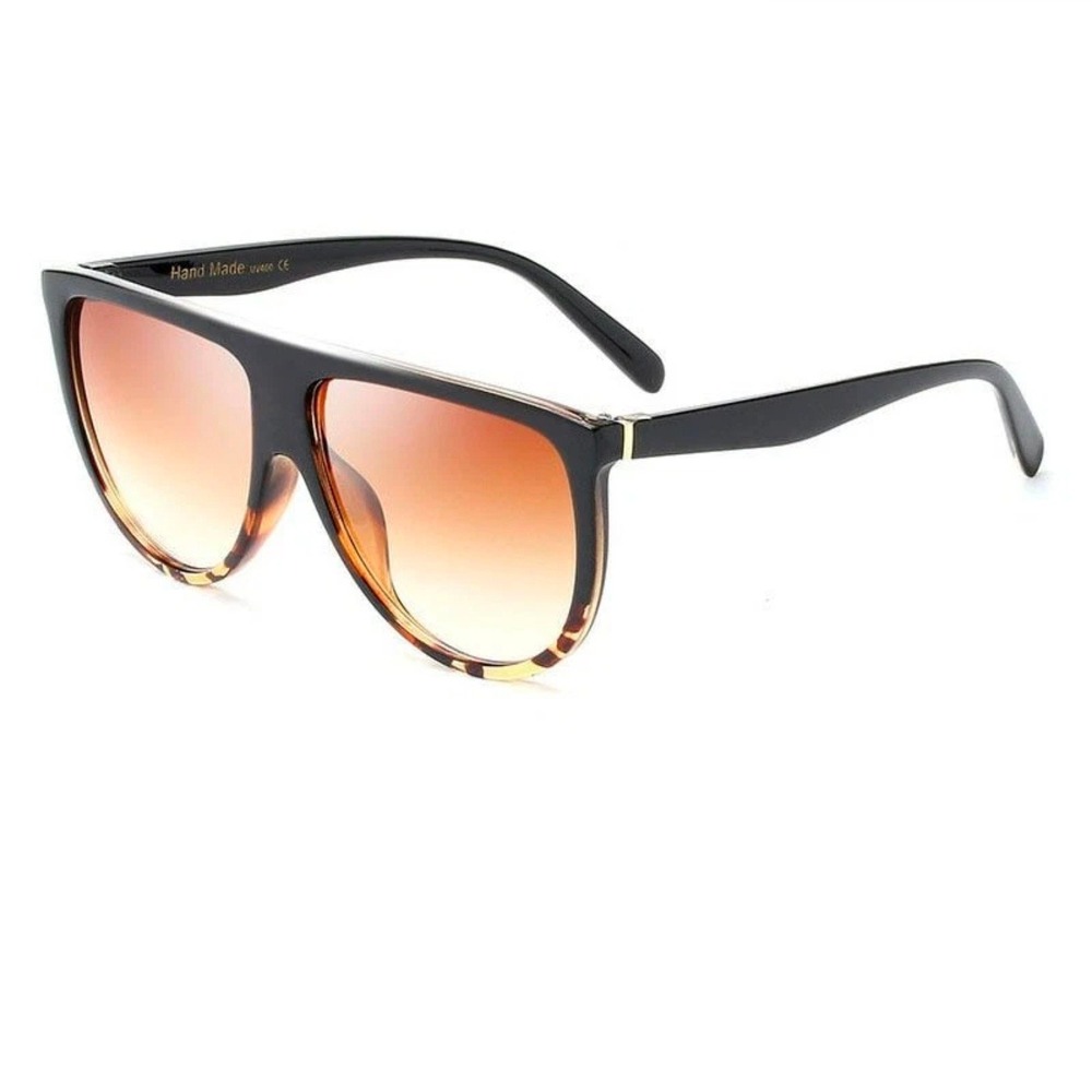 Sunglasses Womens OS Black Tortoise New Flat Top Shield Oversized UV400 Gradient